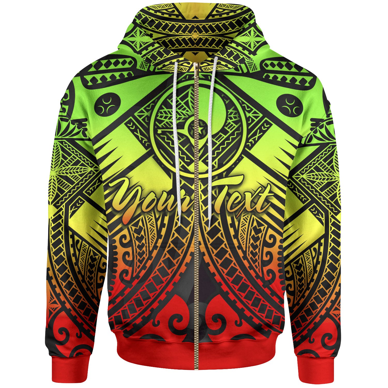 Yap Custom Personalised Zip-Up Hoodie – Reggae Seal with Polynesian Tattoo – BN18