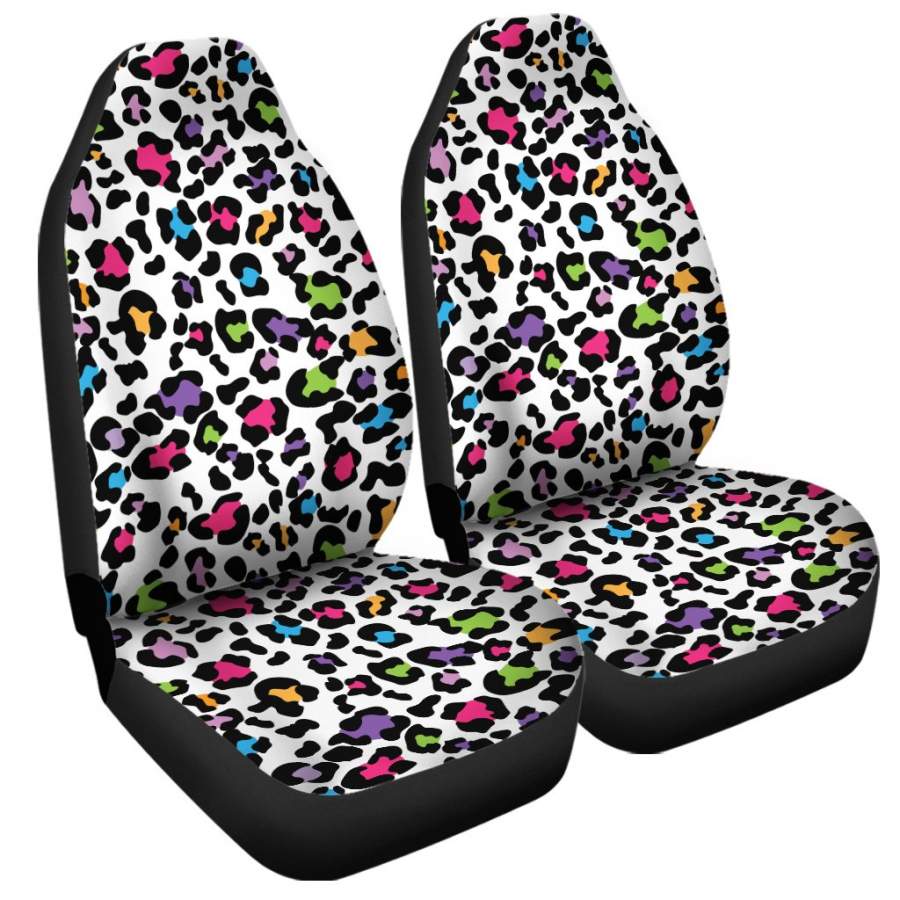 White And Rainbow Leopard Print Universal Fit Car Seat Covers