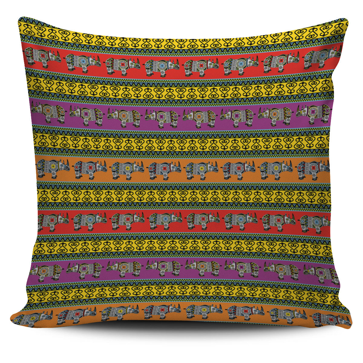 Rhino African Afro Dashiki Adinkra Kente Pattern Ethnic Motifs Pillow Cover