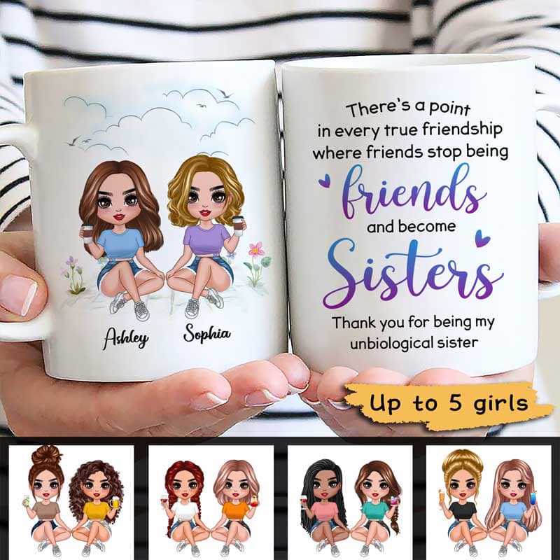 Doll Girls Besties Sisters Sitting Standing Personalized Mug