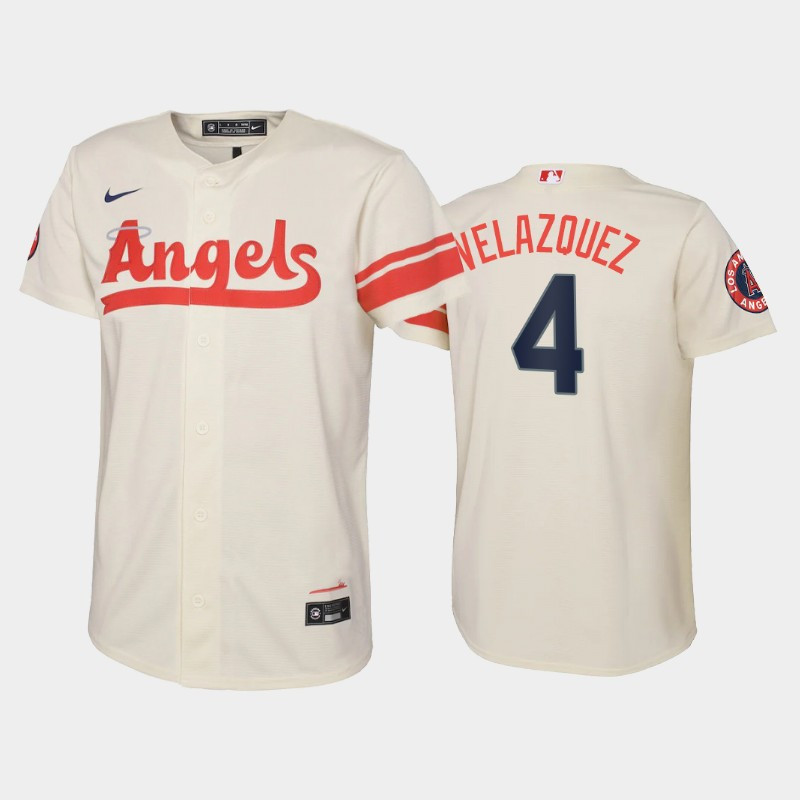 2022-23 City Connect Youth Los Angeles Angels Andrew Velazquez 4 Andrew Velazquez Jersey – Cream