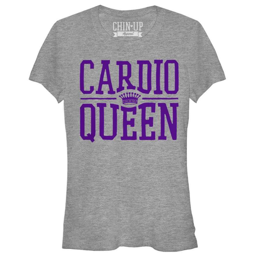 CHIN UP Junior’s Queen of Cardio  T Shirt Athletic Heather S