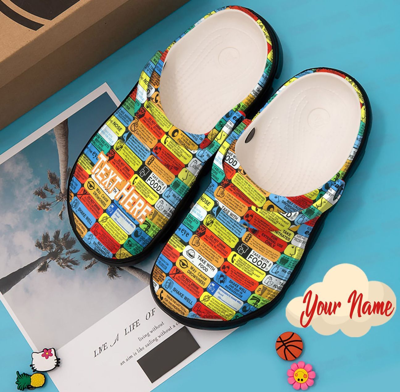Pharmacy Warning Labels Personalized Clog, Custom Name, Text, Color, Number Fashion Style For Women, Men, Kid, Print 3D
