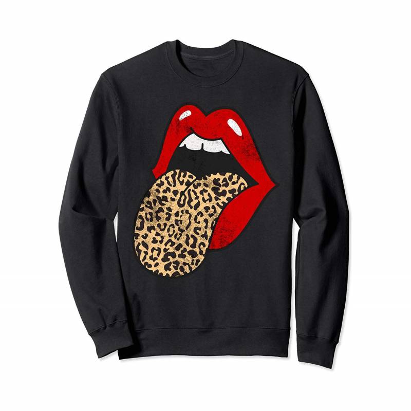 Red Lips Leopard Tongue Asm Trendy Animal Print Sweatshirt