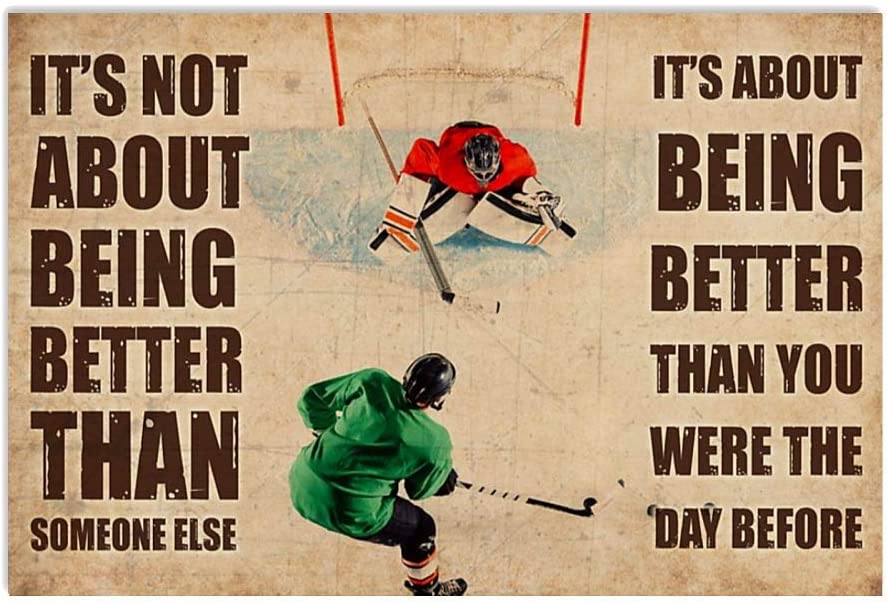 Vintage Man Ice Hockey Being Better Than Yesterday Poster Art Print      Home Decor Gift For Men Women Family Friend On Birthday Xmas