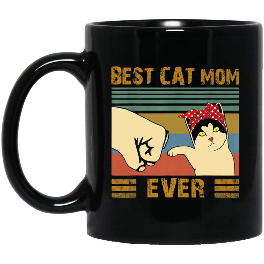 Vintage Best Cat Mom Ever Bump Fit Mothers Day Gift Black Mug