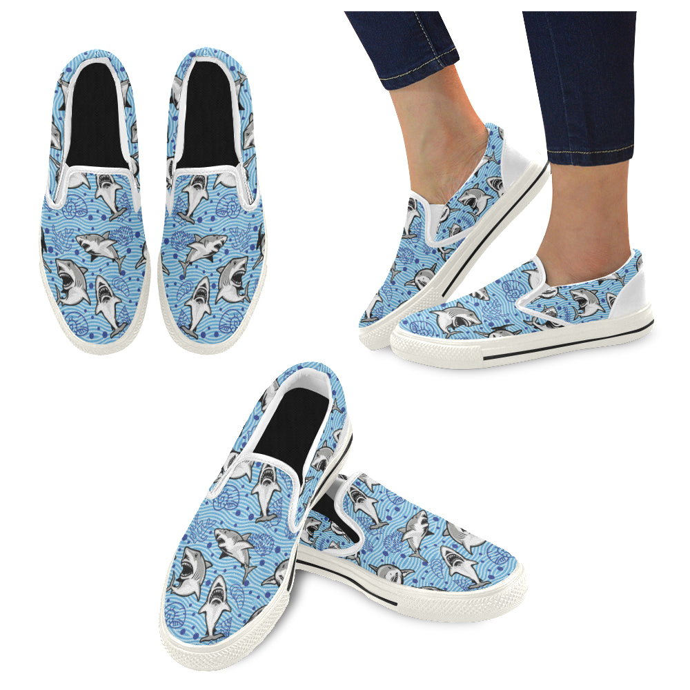 Shark White Women’s Slip-on Canvas Shoes/Large Size (Model 019)