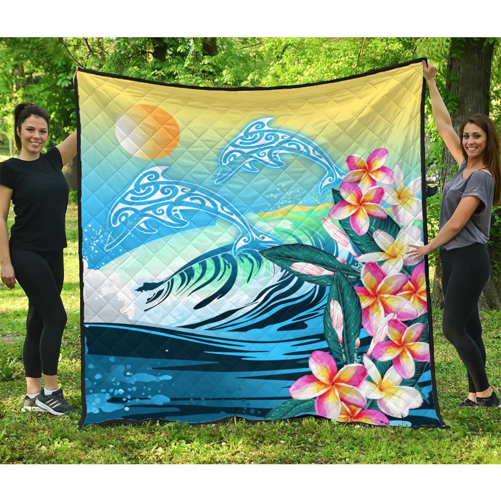 Hawaii Dolphin Plumeria Surfing Polynesian Premium Quilt – Muriel Style – AH – J2