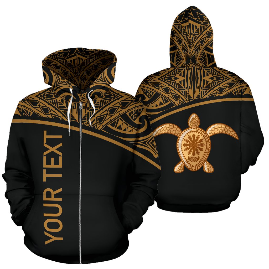 Turtle All Over Custom Personalised Zip-Up Hoodie – Polynesian Gold Curve Style – BN09