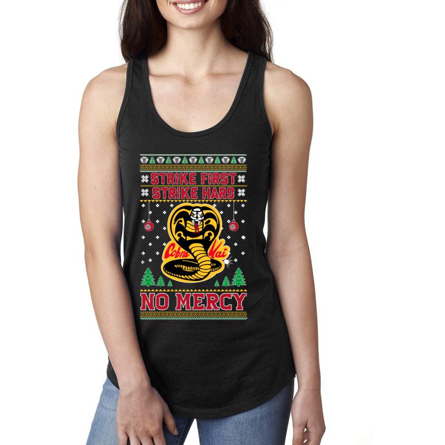 Strike First Strike Hard No Mercy Xmas Ugly Christmas Sweater Ladies Racerback Tank Top