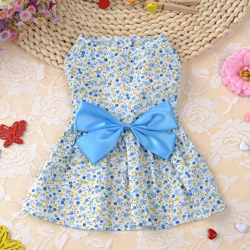 Summer Floral Bow Dog Dress Pet Wedding Dresses For Chihuahua Pug Yorkie Clothing Puppy Cat Products Dog Clothes for Small Dogs alx