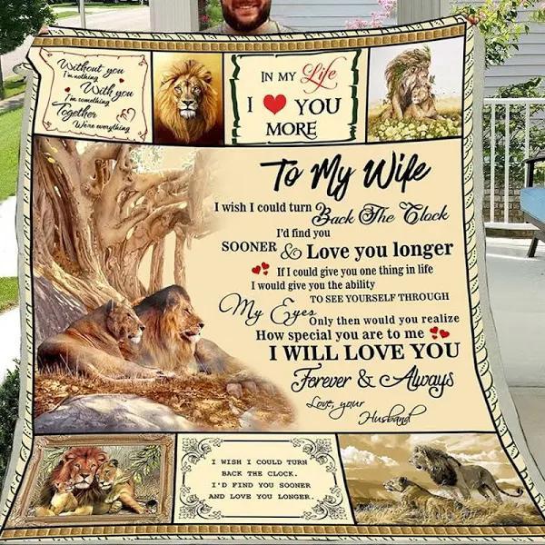 To My Wife Together We Are Everything Love Your Husband Lion Fleece Blanket Gift For Wife From Husband Home Decor Bedding Couch Sofa Soft And Comfy Cozy