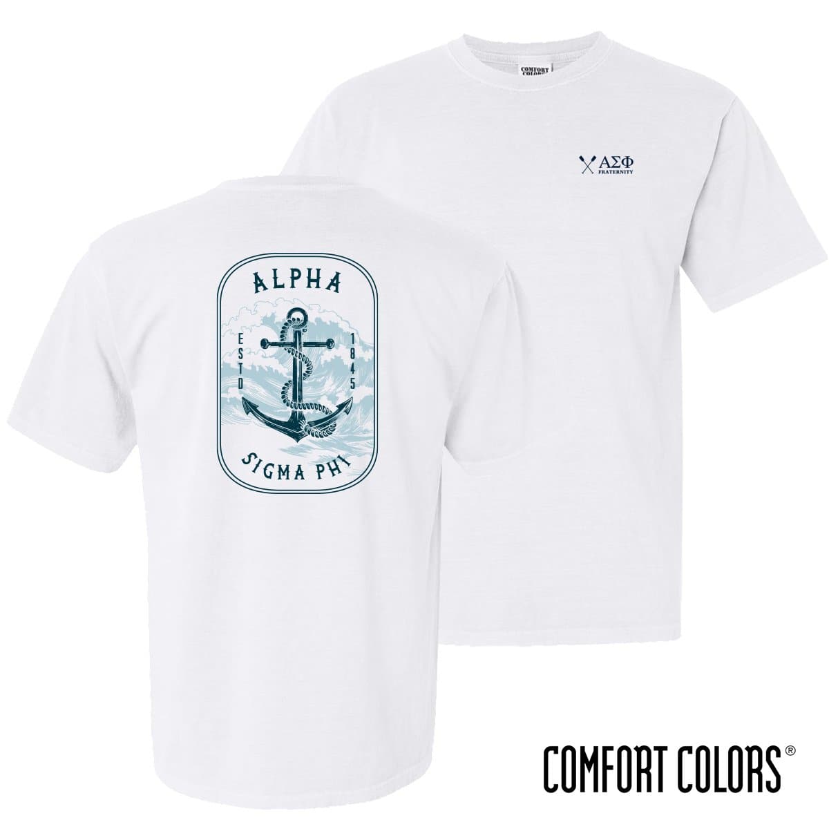 Alpha Sig Comfort Colors White Anchor Pocket Tee