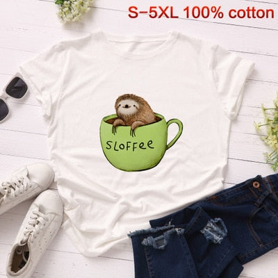 O Neck Short Sleeves Cartoon Soft Animal Female T Shirt