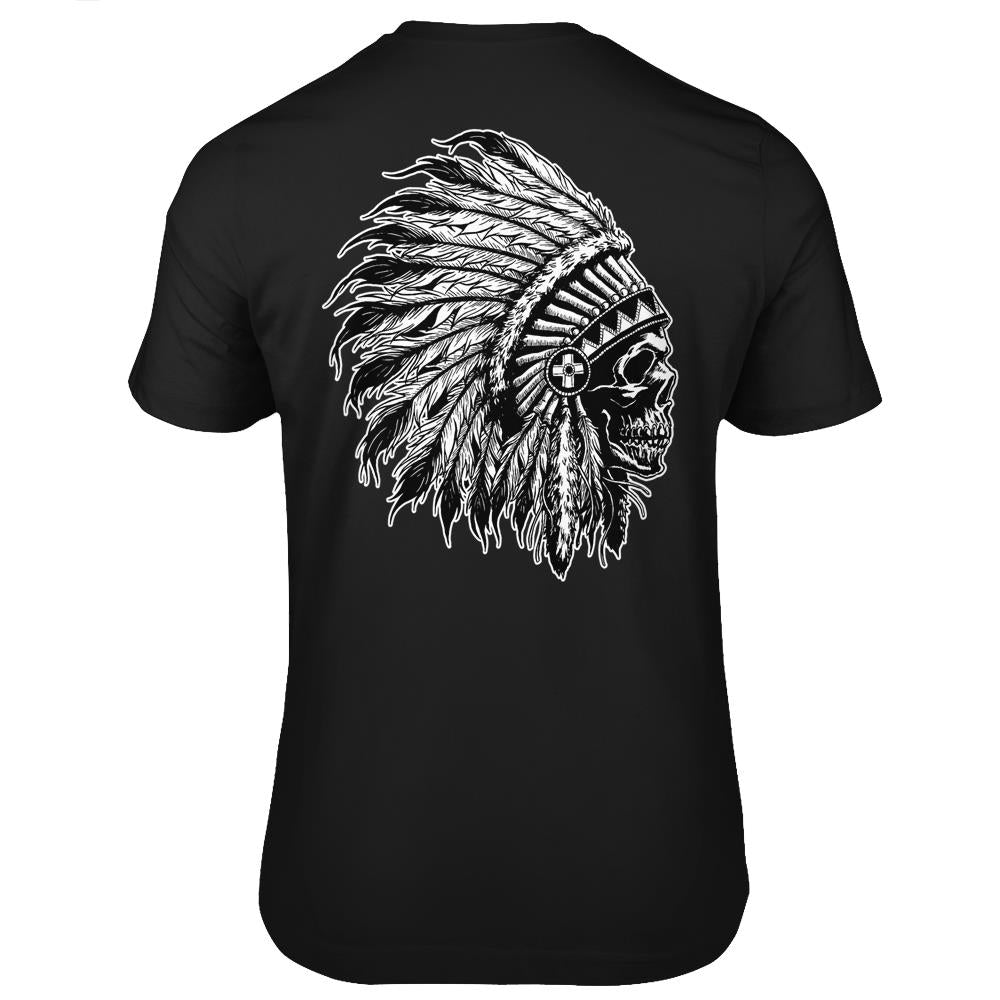 Native American Big Chief Skull Headdress Yutta-Hey Design T Shirts Print On Back