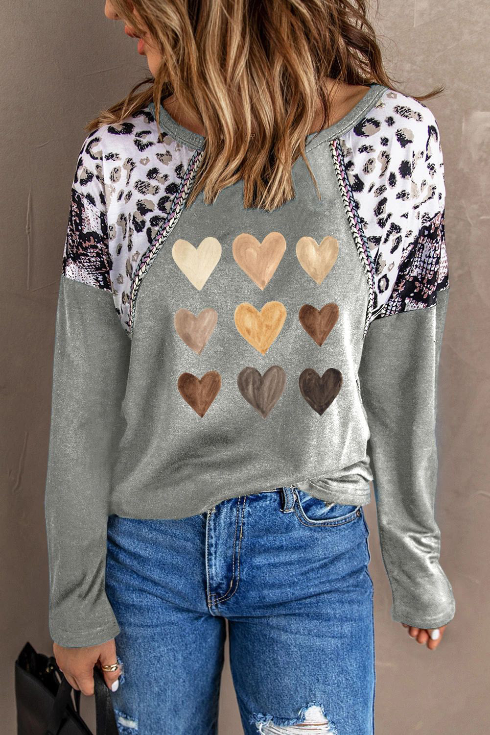 Grey Leopard Heart Casual T-Shirt