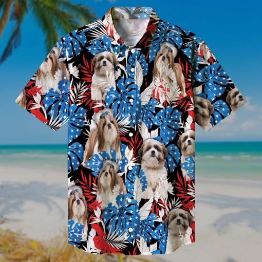 Shih Tzu Dog Lover Us America Flag Red Blue White Hawaii Shirt Ha32011