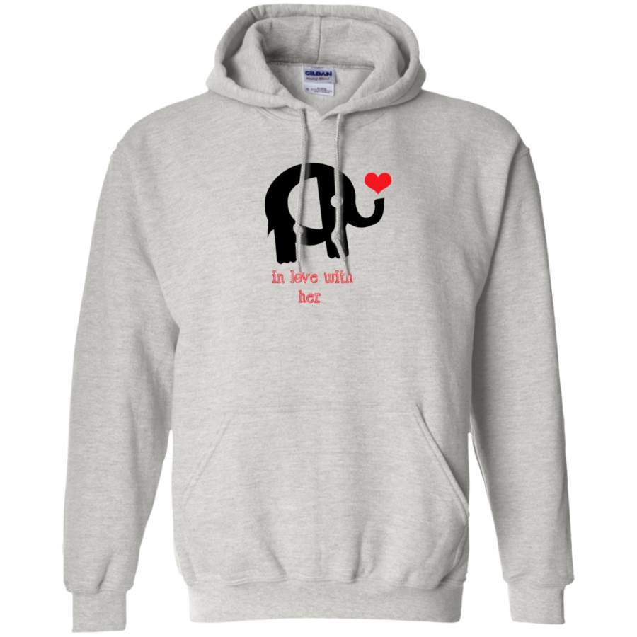 In love with her VALENTINES – Couple T Shirt G185 Gildan Pullover Hoodie 8 oz.