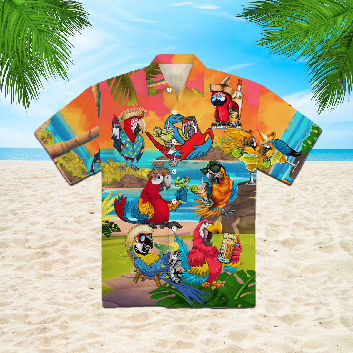 Oragontee Happy Drinking Parrot Hawaiian Shirt | For Men & Women | Adult | Wt1335