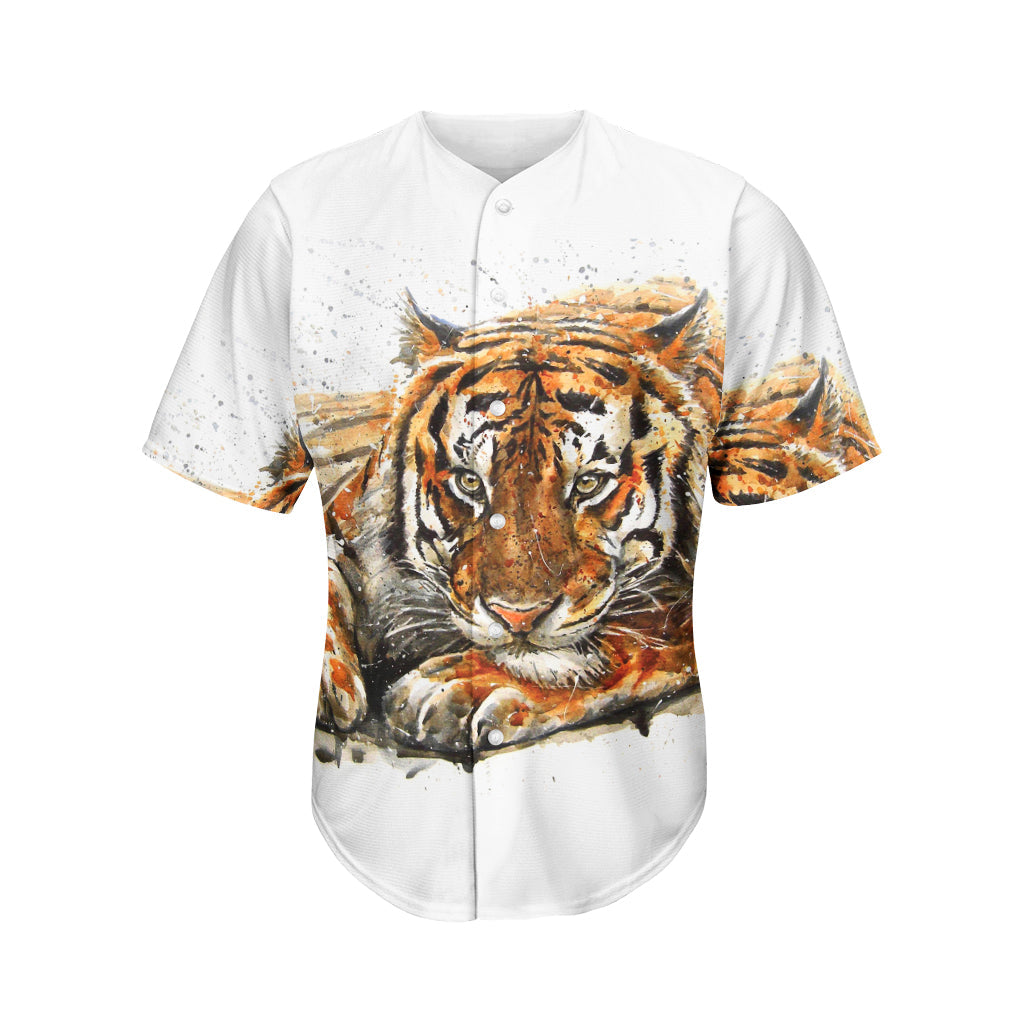 Watercolor Tiger Print Men’S Baseball Jersey 3D Print