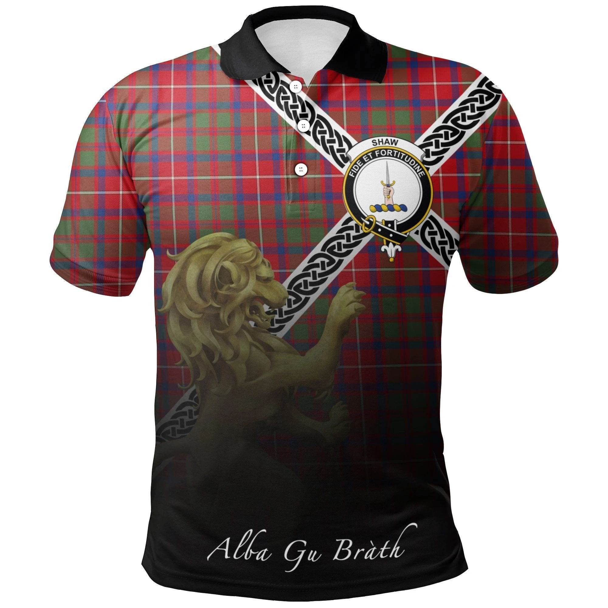 Shaw Red Modern Clan Polo Shirt, Scottish Tartan Shaw Red Modern Clans Polo Shirt Celtic Lion Style