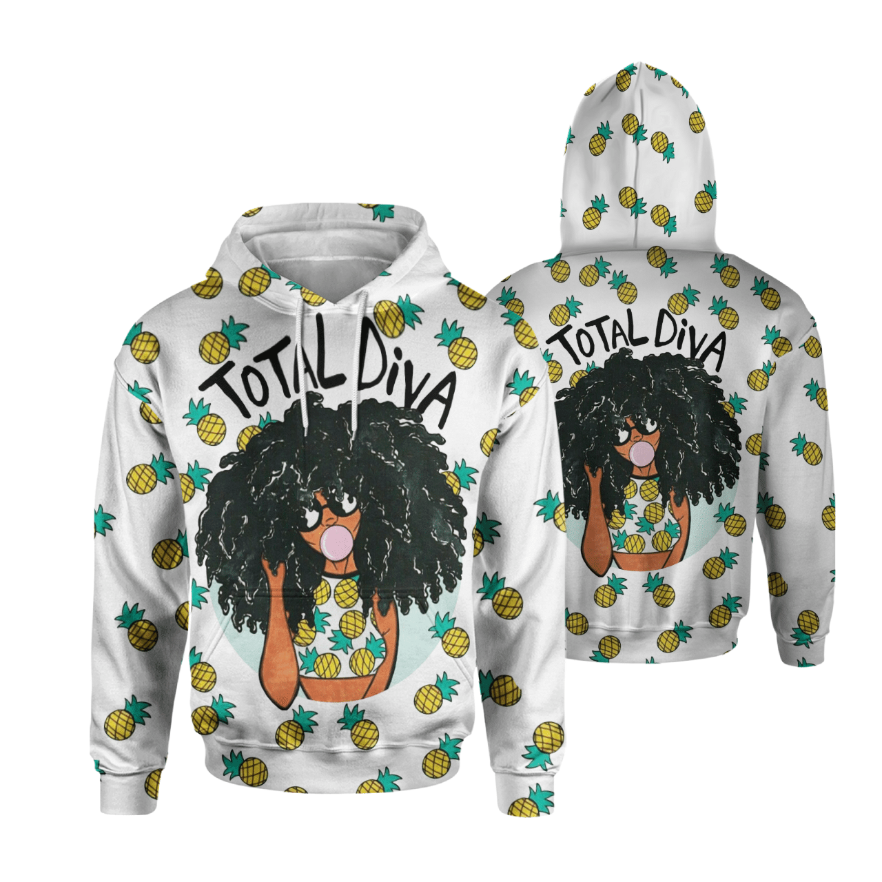 Total Diva Afro Natural Pineapple Art All Over Print Shirt 3D Hoodie Black Girl Legging Set