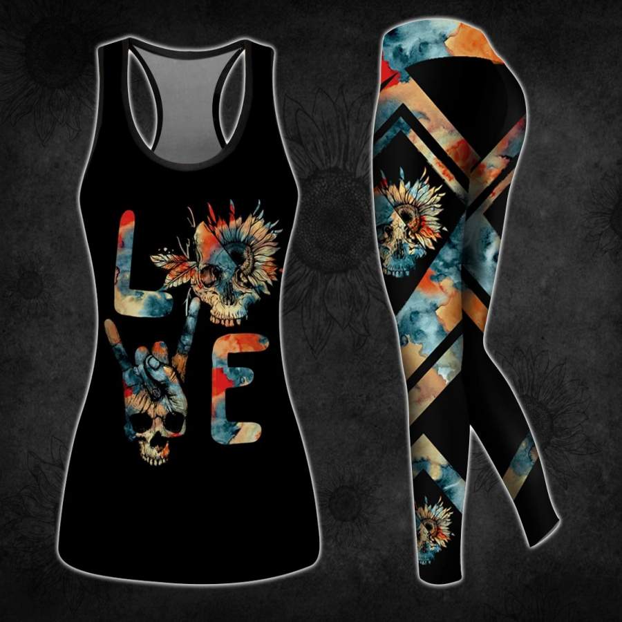 COMBO SKULL VINTAGE 3D PRINTED Tank Top & Legging Outfit