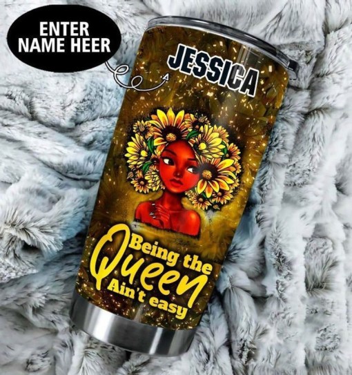 Custom Name Black Queen Flower Head Woman Gift For Lover Day Travel Tumbler All Over Print