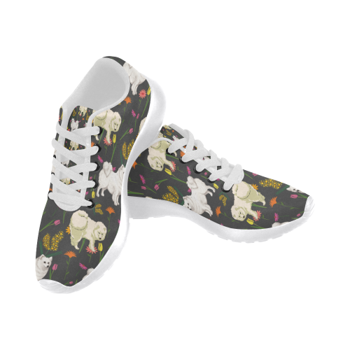 American Eskimo Dog Flower White Sneakers for Women