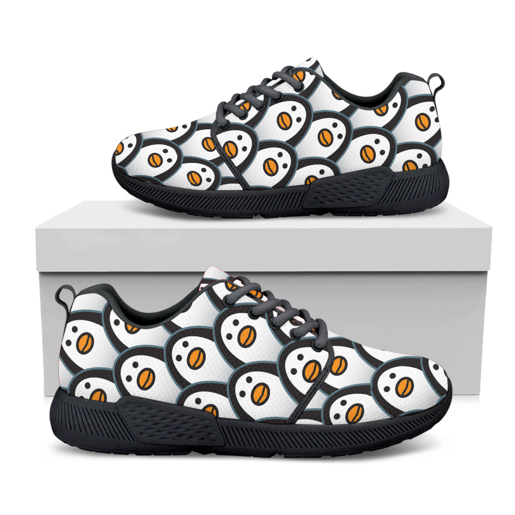 Cute Penguin Face Pattern Print Black Athletic Shoes