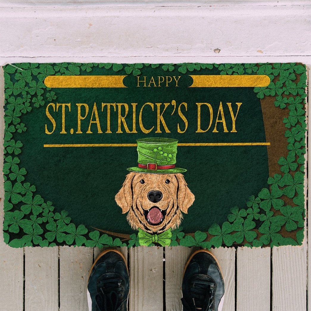 Gearhumans  Gearhuman 3D Happy St Patrick Day Golden Retriever Custom Doormat