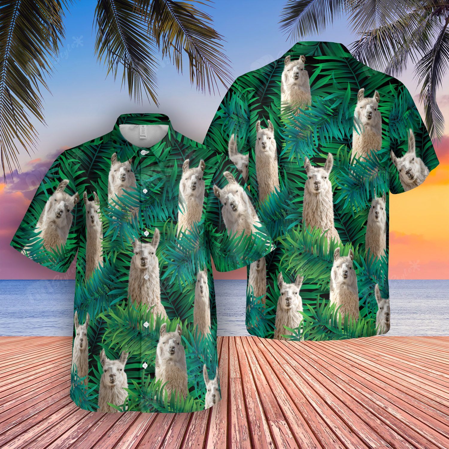 Hawaiian Shirt Short Llama Tropical Leaves Ha43971