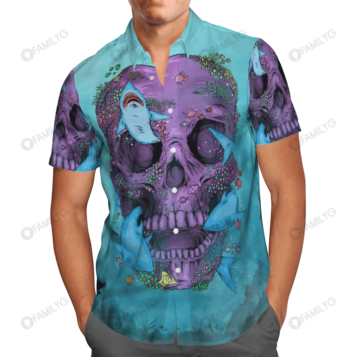 Shark Skull Art Unisex Hawaiian Shirt Summer Hawaiian For Men, Women, Couple