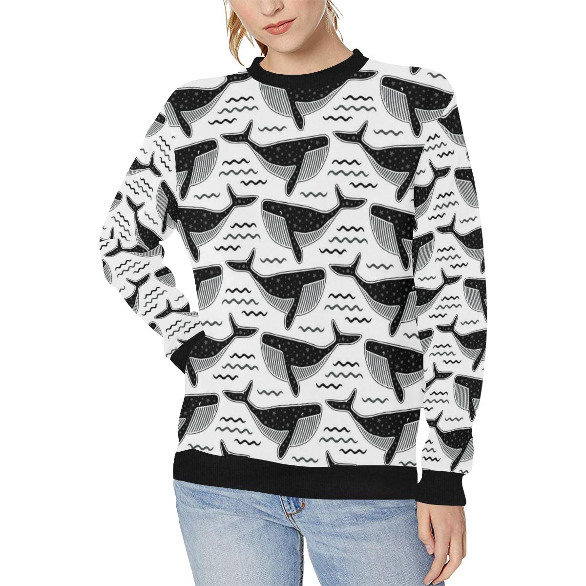 Black whale pattern Women’s Crew Neck Sweatshirt