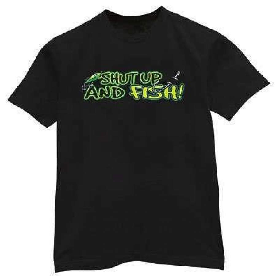 Shut Up And Fish Funny Fishing Fishermans Mens High Quality Round Neck T-Shirts