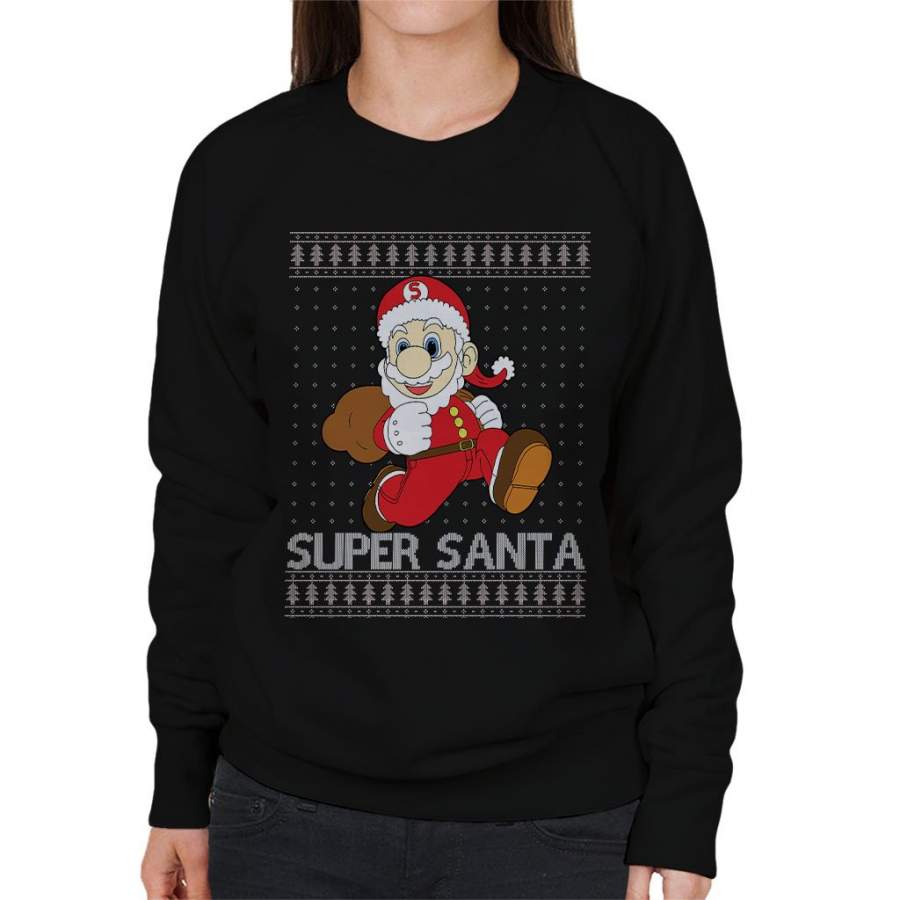 Super Mario Santa Christmas Knit Pattern Women’s Sweatshirt