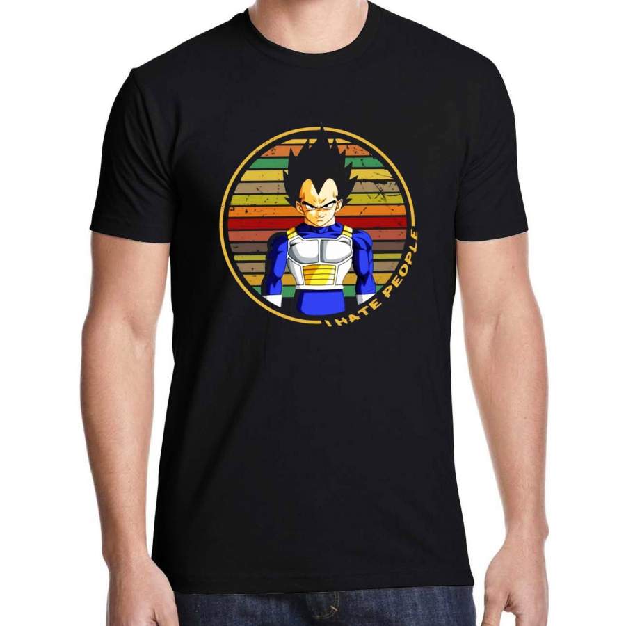 Vintage Vegeta T-Shirt Dragon Ball I Hate People Mens Round Neck Fashion Clothing Short Sleeves T Shirt