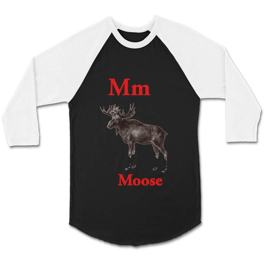 M For Moose Latin English Alphabet Rabbit Skins Vintage Engraving Antique Wood Cut Animal CPY Unisex 3/4 Sleeve Baseball Tee T-Shirt