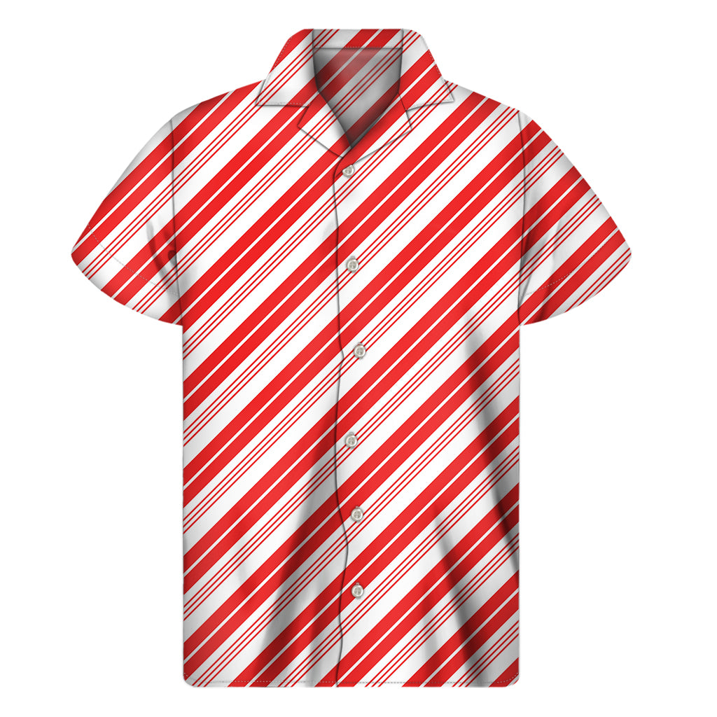 Red And White Candy Cane Stripe Print Men’S Short Sleeve Shirt