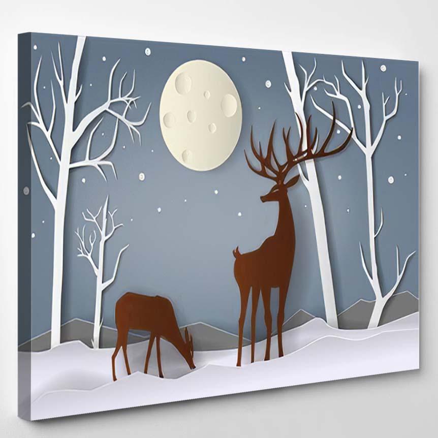 Winterholiday Christmas Paper Cut Artwork Designdeer – Deer Animals Canvas Print