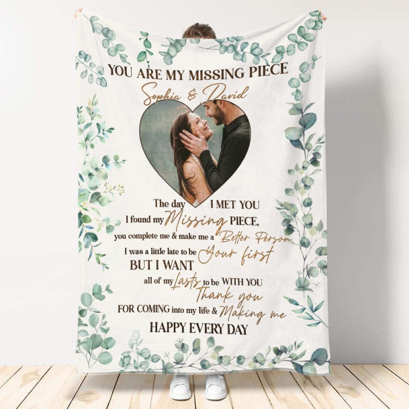 You Are My Missing Piece, Personalized Custom Couple Photo Upload Blanket, Gift For Couple