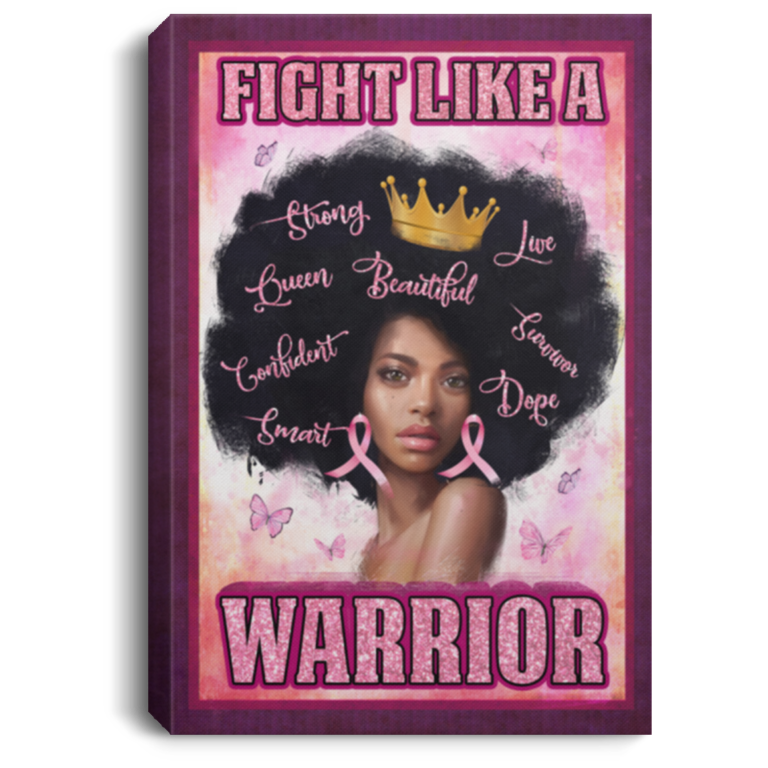 Black Queen Fight Like A Warrior Breast Cancer Awareness Sign Canvas Wall Art