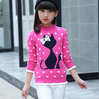 Casual Girl Sweaters Baby Kids Long Sleeve Wool O-Neck Animal Cat Pattern Spring Autumn&Winter Sweater Girl Clothes 2 Colors alx