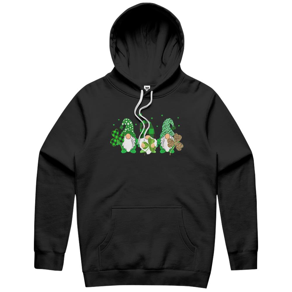 Three Gnomes Holding Shamrock Leopard Plaid St Patrick’S Day Hoodie