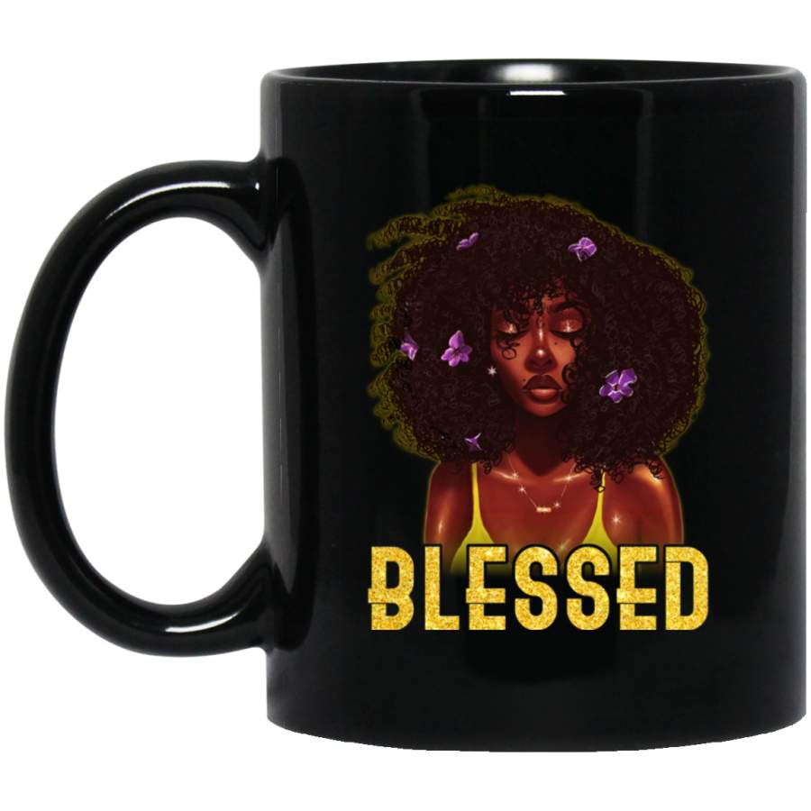 African American Coffee Mug Black Girl Blessed 11oz – 15oz Black Mug