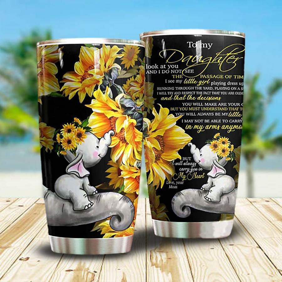 To My Daughter Sunflower Elephant   Insulated Stainless Steel Tumbler Cup