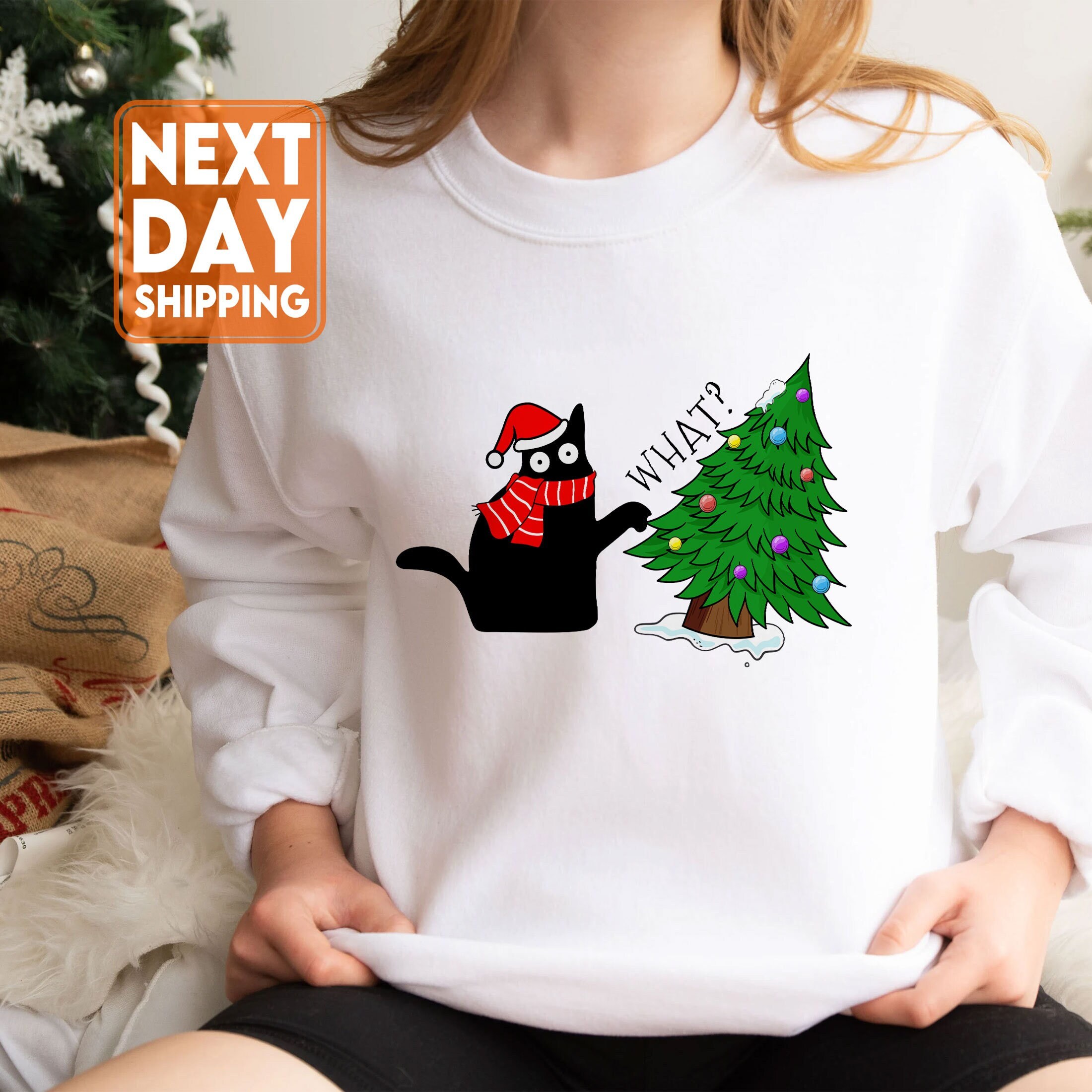 Funny Black Cat Christmas Sweatshirt,Meowy Christmas Sweatshirt,Funny Christmas Cat Shirt,Cat Christmas Sweatshirt,Cat Lover Christmas Shirt - Moontees Fashion