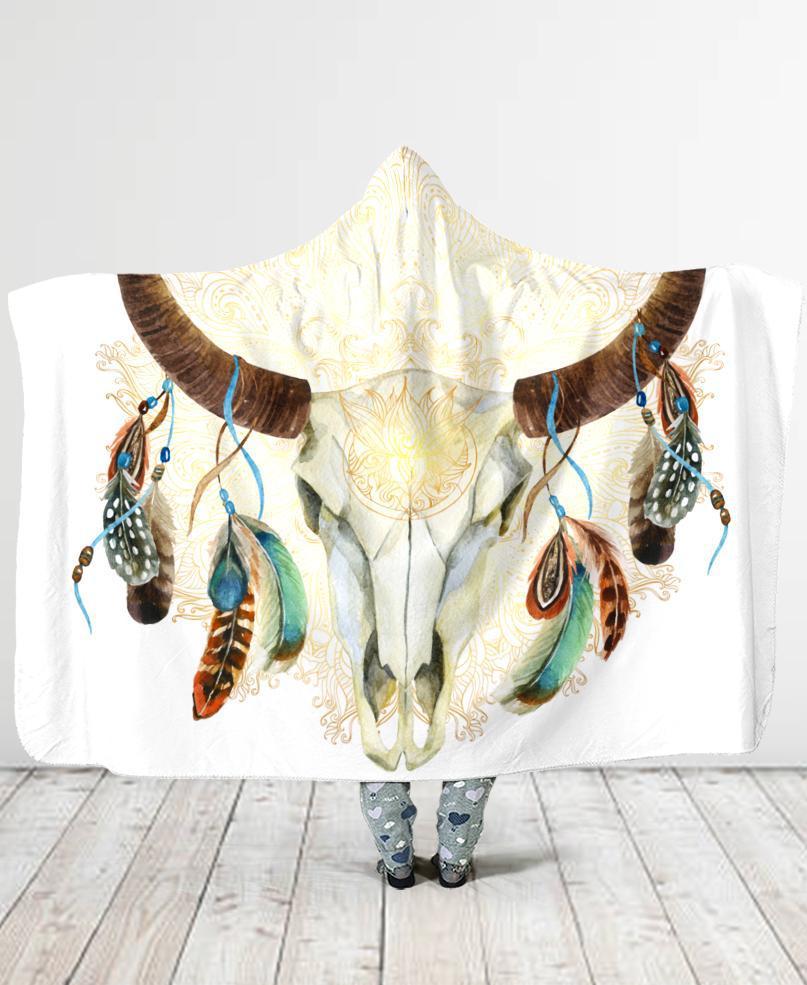 Welcomenative Tribal Bull Hooded Blanket, All Over Print, Native American