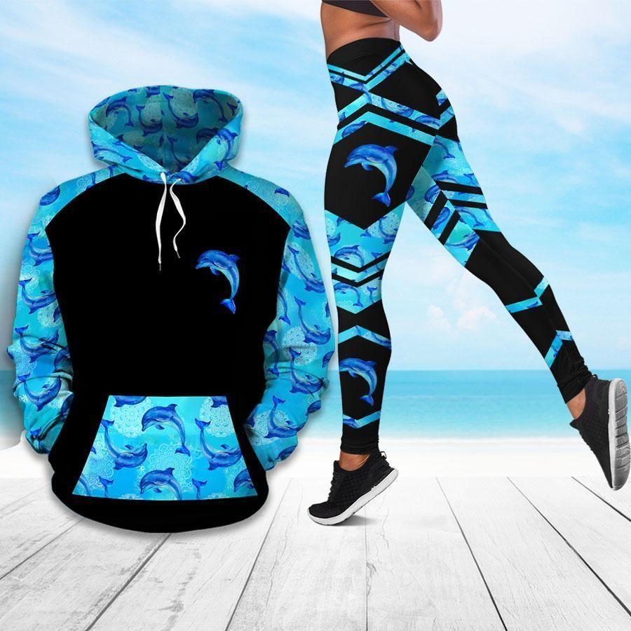 Dolphin All Over Print Leggings Hoodie Set Outfit For Women | Hts1233