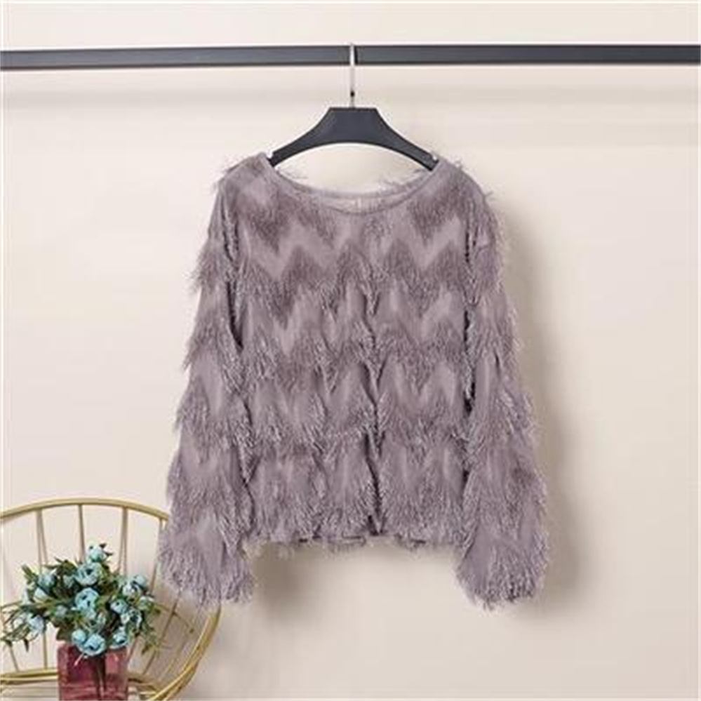 2022 Fashion all-match wavy shape furry tassel long-sleeved pullover bottoming shirt women’s feather sweater women H2139 alx